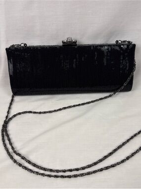 Kate Landry Black Sequin Evening Clutch with Chain Strap